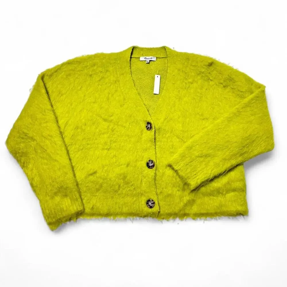 Madewell Brushed Fuzzy Alpaca Wool Cardigan Cropped Sweater Womens Small NWT - Picture 1 of 7